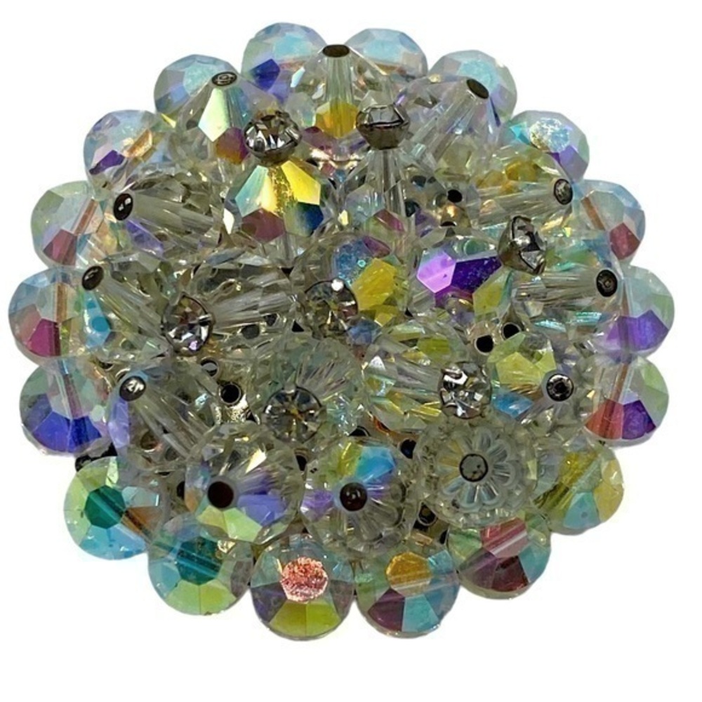 Vintage Brooch Pin Aurora Borealis Crystal Bead and Rhinestone Cluster